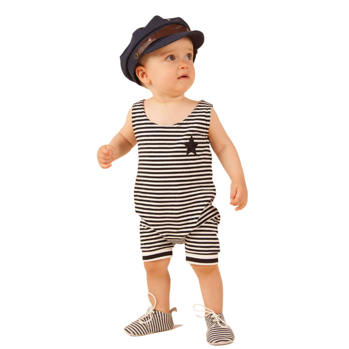 Black and white star and stripe muscle playsuit romper