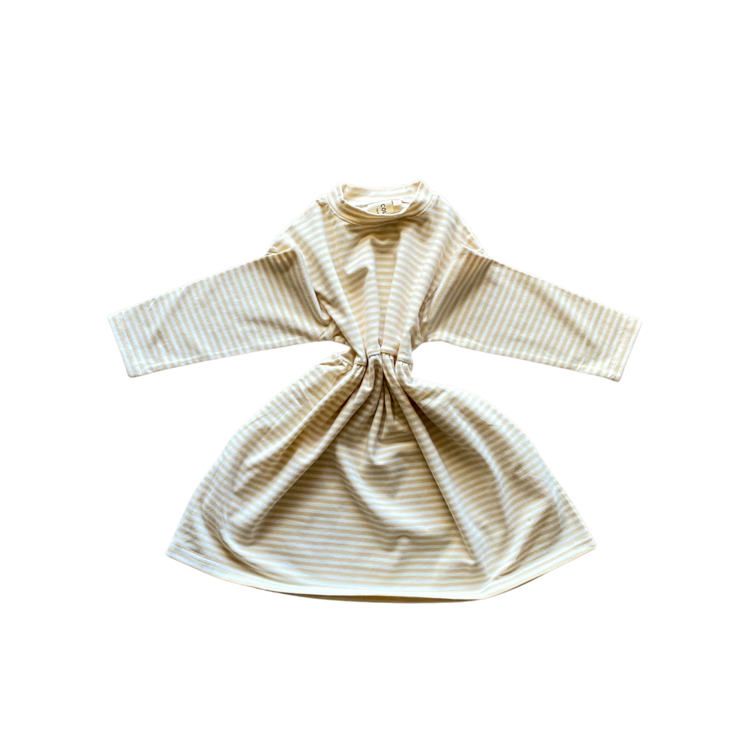 Buttercream stripe long sleeve dress with pockets
